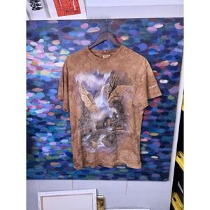 The Mountain Train Waterfall Graphic Tie Dye T-Shirt Brown Jerome AZ Mens M